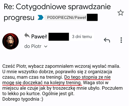 screenshot cotygodniowe sprawdzanie progresu