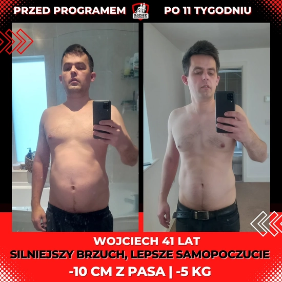 metamorfozy odchudzanie mężczyzn, zdjęcie przedstawia zmianę sylwetki Wojciecha 41lat, -10cm z pasa, -5kg