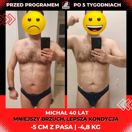 metamorfozy odchudzanie mężczyzn, zdjęcie przedstawia zmianę sylwetki Michała 40lat, -5cm z pasa, -4,8kg